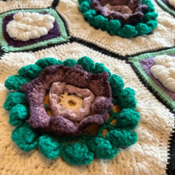 Handmade Crochet Blanket - Purple, Green, and White - Picture 6 of 6